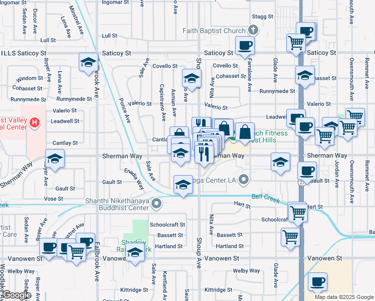 map of restaurants, bars, coffee shops, grocery stores, and more near 7212 Sausalito Avenue in Los Angeles