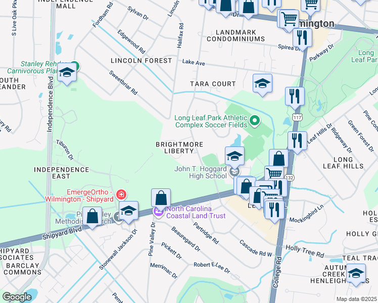 map of restaurants, bars, coffee shops, grocery stores, and more near 2324 South 41st Street in Wilmington