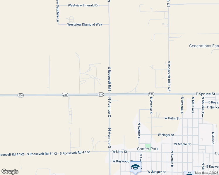 map of restaurants, bars, coffee shops, grocery stores, and more near 346-398 South Roosevelt Road South in Portales