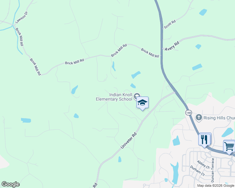 map of restaurants, bars, coffee shops, grocery stores, and more near 2250 Brick Mill Road in Canton