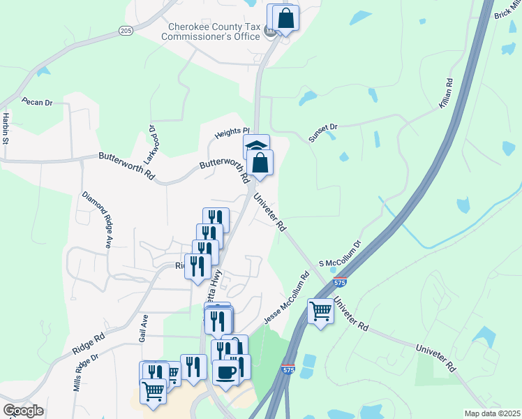 map of restaurants, bars, coffee shops, grocery stores, and more near 229 Univeter Road in Canton