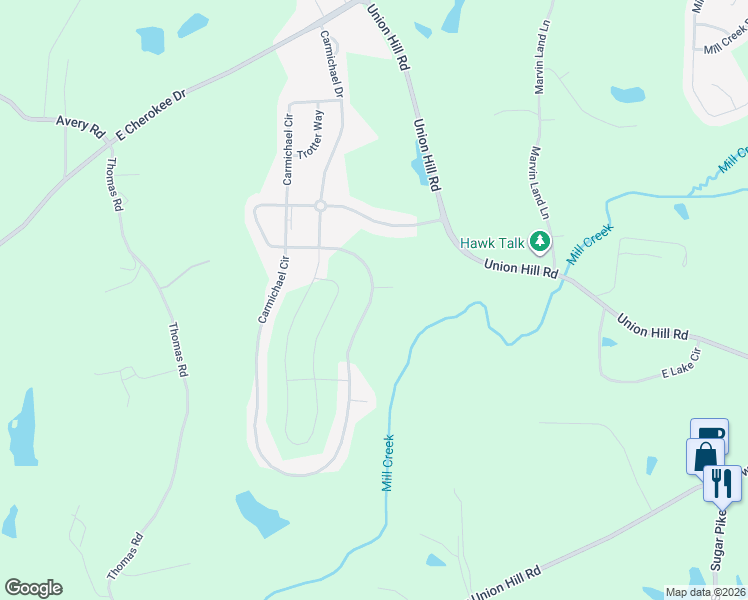map of restaurants, bars, coffee shops, grocery stores, and more near 454 Carmichael Circle in Canton