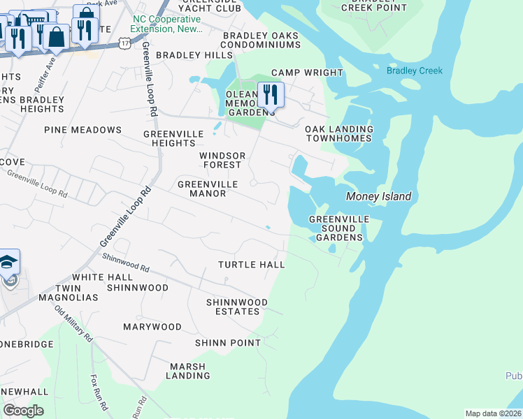 map of restaurants, bars, coffee shops, grocery stores, and more near 6501-6515 Parkshore Dr in Wilmington