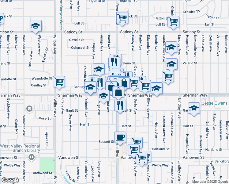 map of restaurants, bars, coffee shops, grocery stores, and more near in Los Angeles