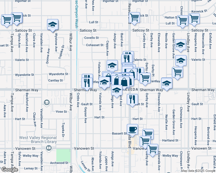 map of restaurants, bars, coffee shops, grocery stores, and more near in Los Angeles