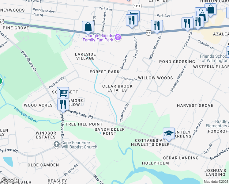 map of restaurants, bars, coffee shops, grocery stores, and more near 420 Lynette Drive in Wilmington