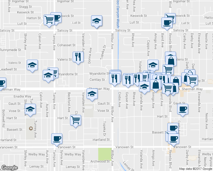 map of restaurants, bars, coffee shops, grocery stores, and more near in Los Angeles