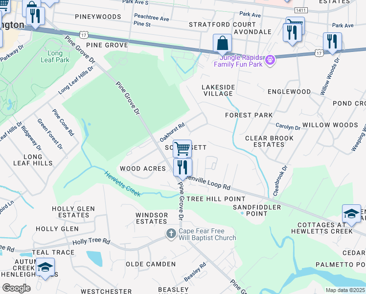 map of restaurants, bars, coffee shops, grocery stores, and more near 5135 Somersett Lane in Wilmington