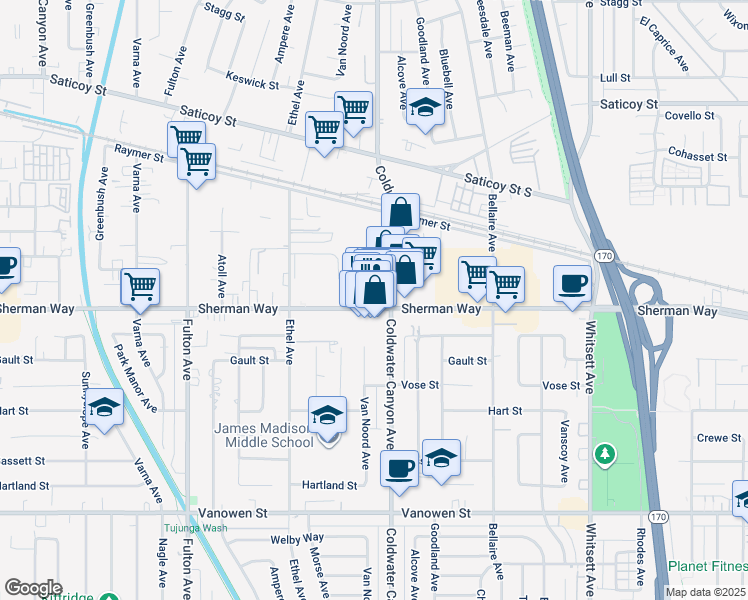 map of restaurants, bars, coffee shops, grocery stores, and more near in Los Angeles