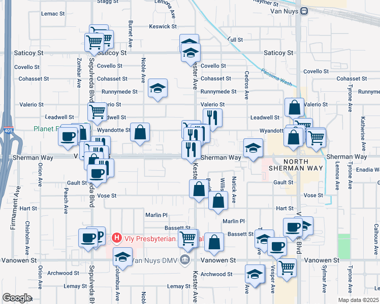 map of restaurants, bars, coffee shops, grocery stores, and more near in Los Angeles