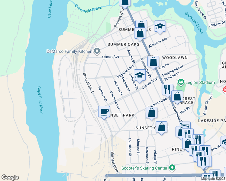 map of restaurants, bars, coffee shops, grocery stores, and more near 2049 Van Buren St in Wilmington
