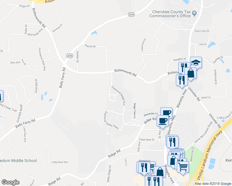 map of restaurants, bars, coffee shops, grocery stores, and more near 702 Capri Ridge in Canton