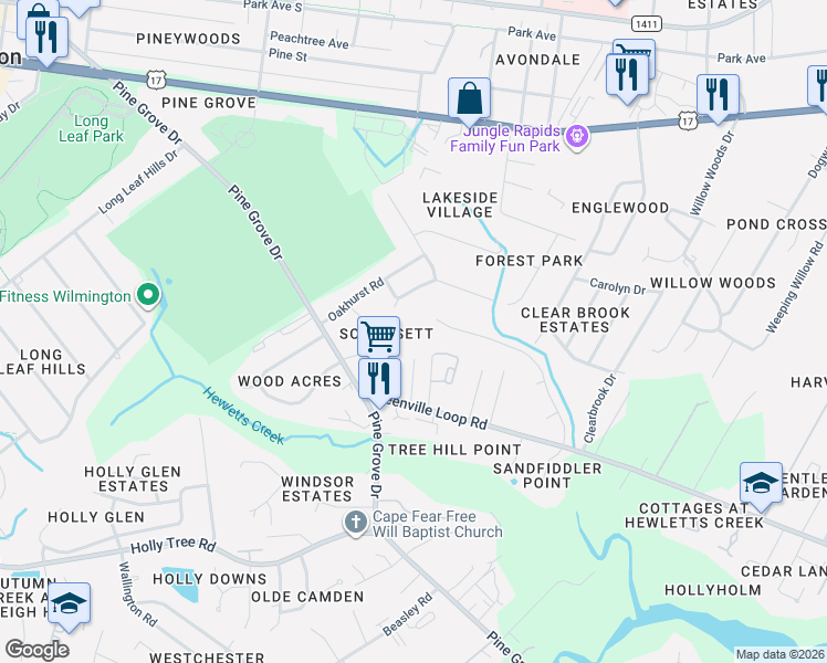 map of restaurants, bars, coffee shops, grocery stores, and more near 5160 Somerset Lane in Wilmington