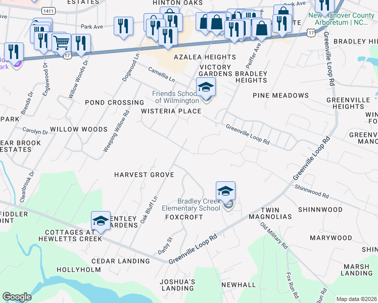 map of restaurants, bars, coffee shops, grocery stores, and more near 5743 Ruxton Way in Wilmington