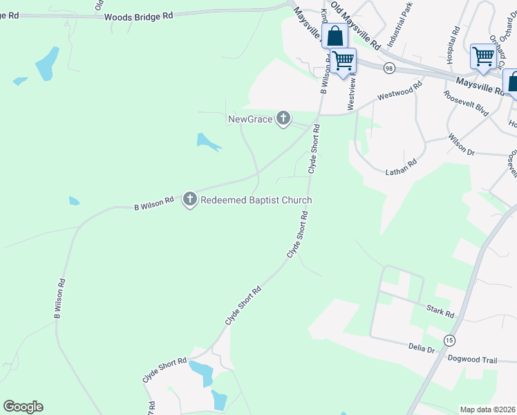 map of restaurants, bars, coffee shops, grocery stores, and more near 551 B Wilson Road in Commerce