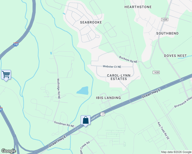 map of restaurants, bars, coffee shops, grocery stores, and more near 8030 Rachel Wynd Northeast in Leland