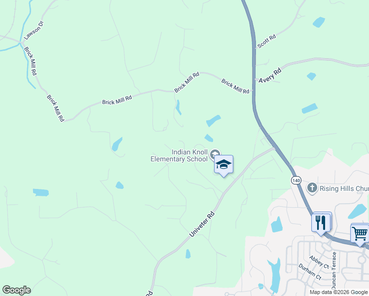 map of restaurants, bars, coffee shops, grocery stores, and more near 2250 Brick Mill Road in Canton