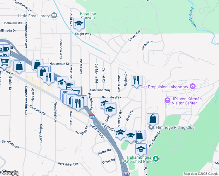 map of restaurants, bars, coffee shops, grocery stores, and more near 4809 Crown Avenue in La Cañada Flintridge
