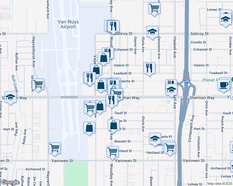 map of restaurants, bars, coffee shops, grocery stores, and more near in Los Angeles