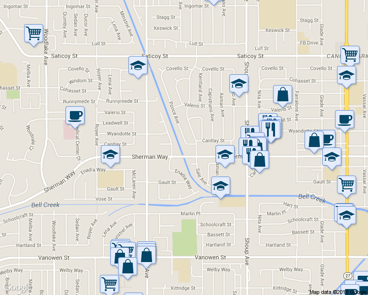 map of restaurants, bars, coffee shops, grocery stores, and more near 7229 Ponce Avenue in Los Angeles