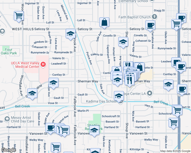 map of restaurants, bars, coffee shops, grocery stores, and more near 7221 Ponce Avenue in Los Angeles