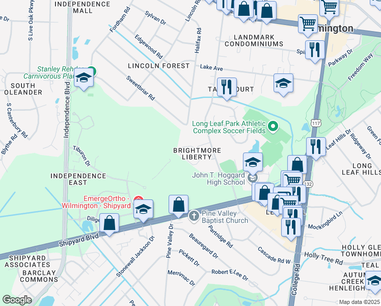map of restaurants, bars, coffee shops, grocery stores, and more near 2320 South 41st Street in Wilmington