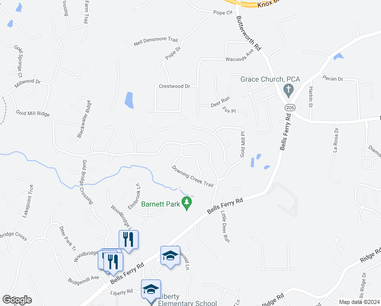 map of restaurants, bars, coffee shops, grocery stores, and more near 428 Arrowhead Trail in Canton