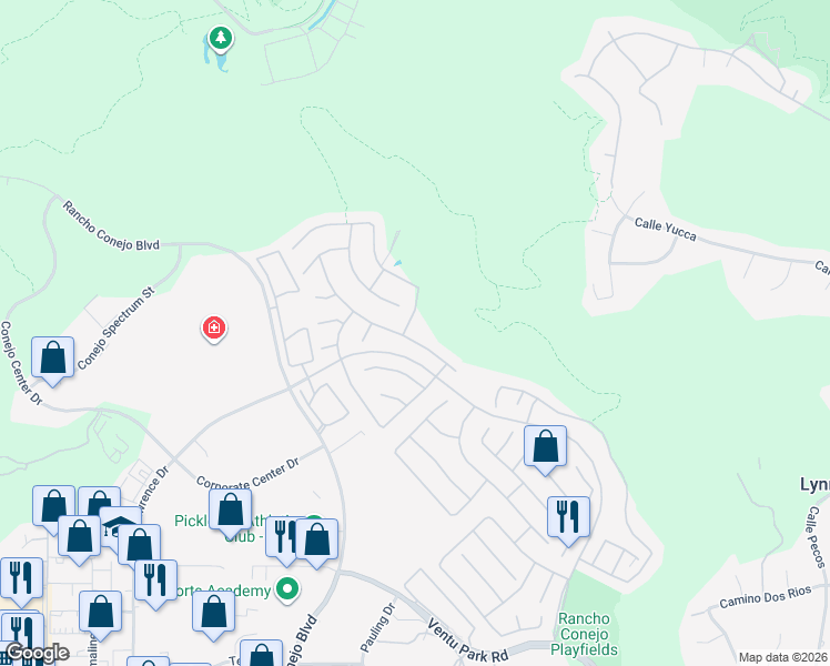 map of restaurants, bars, coffee shops, grocery stores, and more near 1857 Seabreeze Street in Thousand Oaks