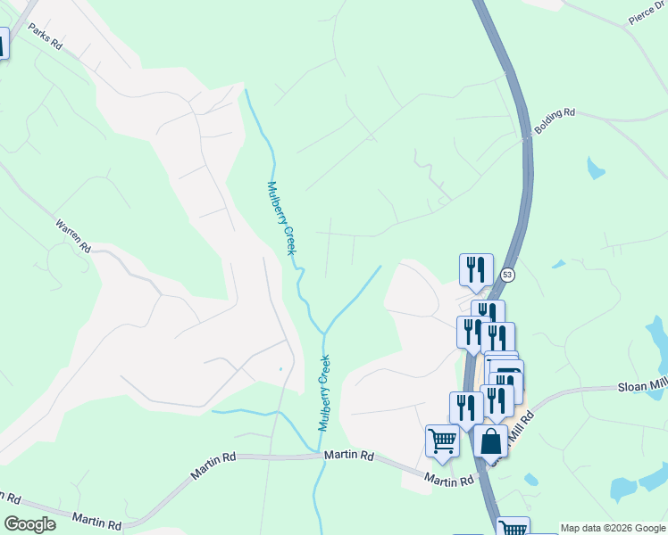 map of restaurants, bars, coffee shops, grocery stores, and more near 3949 Edgebrook Drive in Flowery Branch