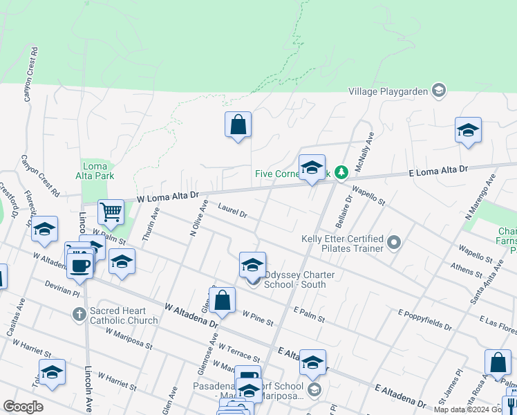 map of restaurants, bars, coffee shops, grocery stores, and more near 3359 Glenrose Avenue in Altadena