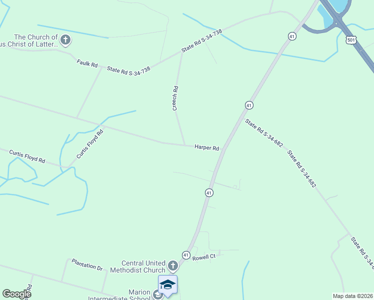 map of restaurants, bars, coffee shops, grocery stores, and more near Harpers Road in Marion