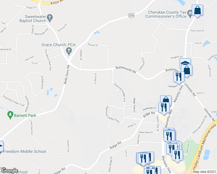map of restaurants, bars, coffee shops, grocery stores, and more near 808 Topaz Valley in Canton