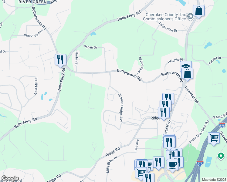 map of restaurants, bars, coffee shops, grocery stores, and more near 159 Diamond Ridge Avenue in Canton