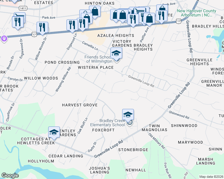 map of restaurants, bars, coffee shops, grocery stores, and more near 5743 Ruxton Way in Wilmington