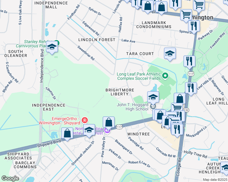 map of restaurants, bars, coffee shops, grocery stores, and more near 2330 South 41st Street in Wilmington