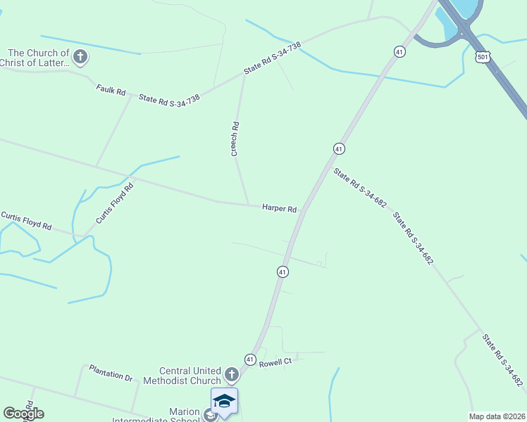 map of restaurants, bars, coffee shops, grocery stores, and more near Harpers Road in Marion