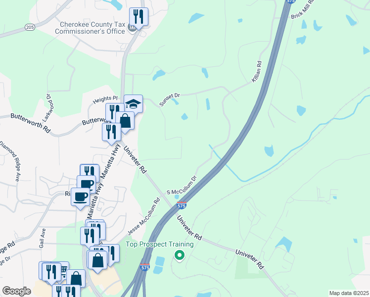 map of restaurants, bars, coffee shops, grocery stores, and more near 240 Dogwood Drive in Canton