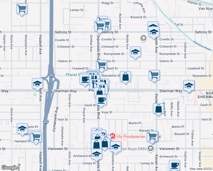 map of restaurants, bars, coffee shops, grocery stores, and more near in Los Angeles