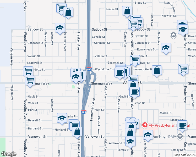 map of restaurants, bars, coffee shops, grocery stores, and more near in Los Angeles