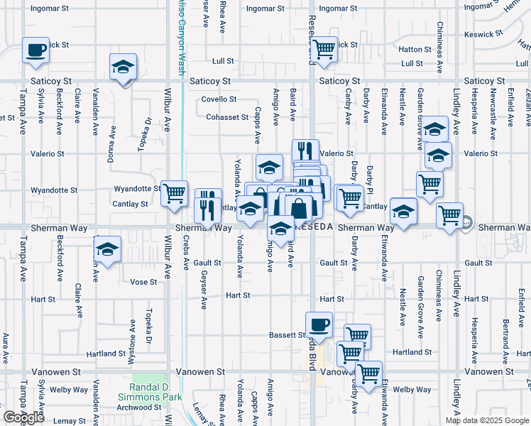 map of restaurants, bars, coffee shops, grocery stores, and more near in Los Angeles