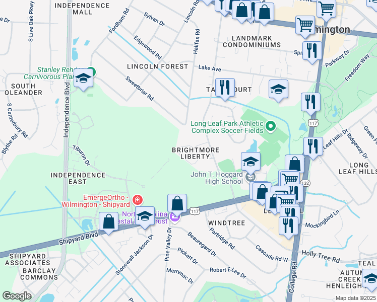 map of restaurants, bars, coffee shops, grocery stores, and more near 2330 41st Street in Wilmington