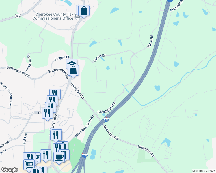 map of restaurants, bars, coffee shops, grocery stores, and more near 240 Dogwood Drive in Canton