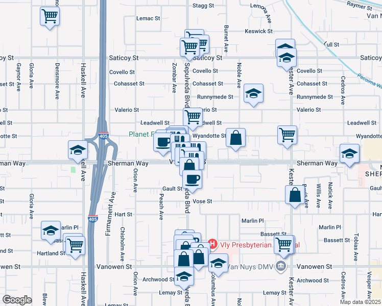 map of restaurants, bars, coffee shops, grocery stores, and more near in Los Angeles