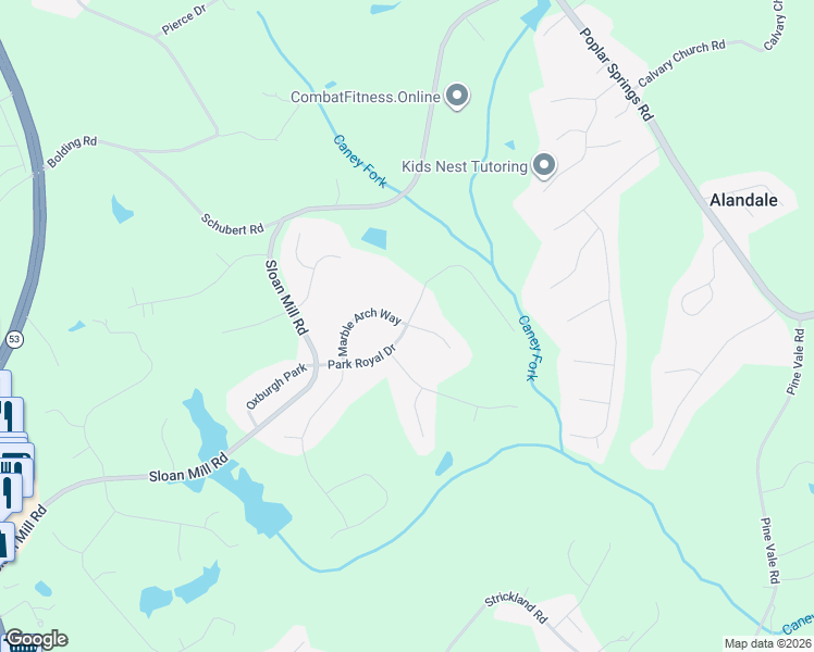 map of restaurants, bars, coffee shops, grocery stores, and more near 4446 Park Royal Dr in Flowery Branch