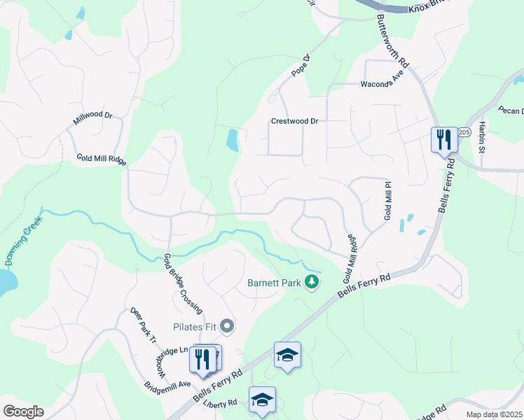 map of restaurants, bars, coffee shops, grocery stores, and more near 4074 Gold Mill Ridge in Canton