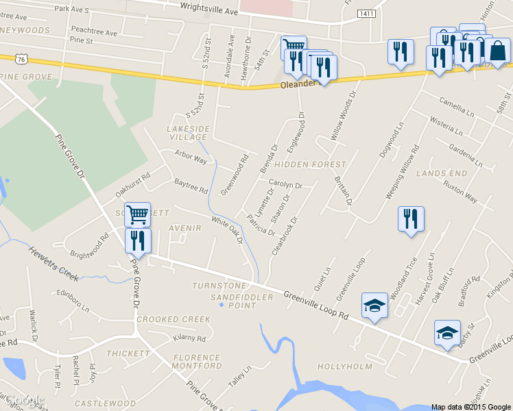 map of restaurants, bars, coffee shops, grocery stores, and more near 416 Lynette Drive in Wilmington