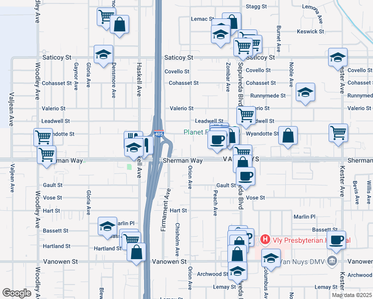 map of restaurants, bars, coffee shops, grocery stores, and more near in Los Angeles