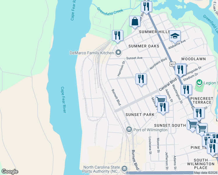 map of restaurants, bars, coffee shops, grocery stores, and more near 2000-2098 Polk St in Wilmington
