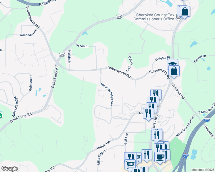 map of restaurants, bars, coffee shops, grocery stores, and more near 164 Diamond Ridge Avenue in Canton
