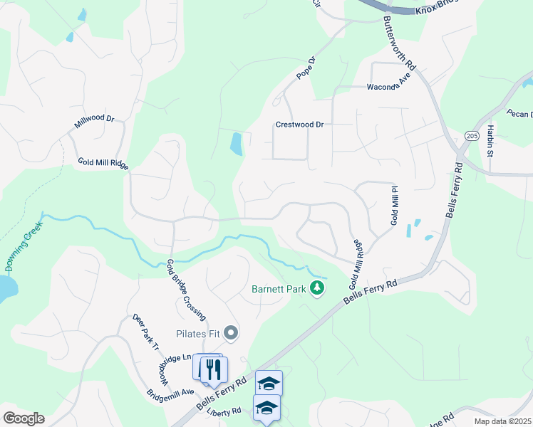map of restaurants, bars, coffee shops, grocery stores, and more near 4074 Gold Mill Ridge in Canton